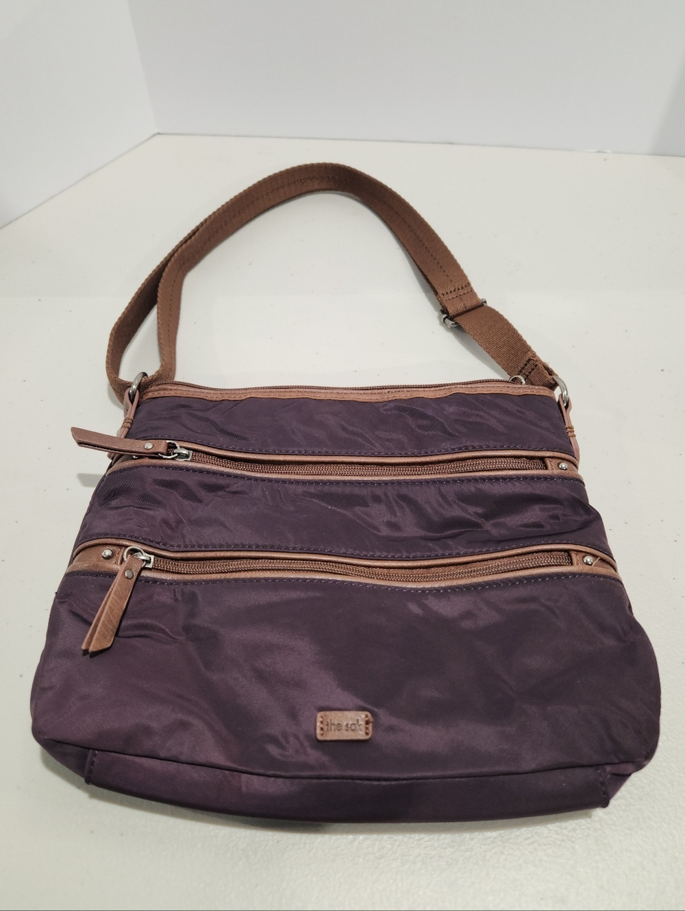 The Sak Esperato Nylon Crossbody Shoulder Bag Purple Tan